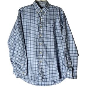 Ralph Lauren Shirt Mens Large Blue White Plaid Classic Fit Button Down Collar